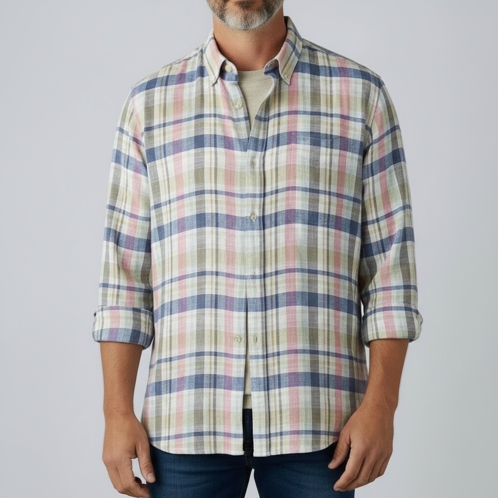 Tommy Bahama Long Sleeve Plaid Shirt Mens 1XLB Cotton Blend Blue Coral